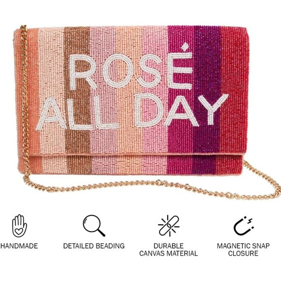 Rose All Day Beaded Canvas Clutch Purse for Wedding Bridal Bachelorette Gift - Picture 4 of 9